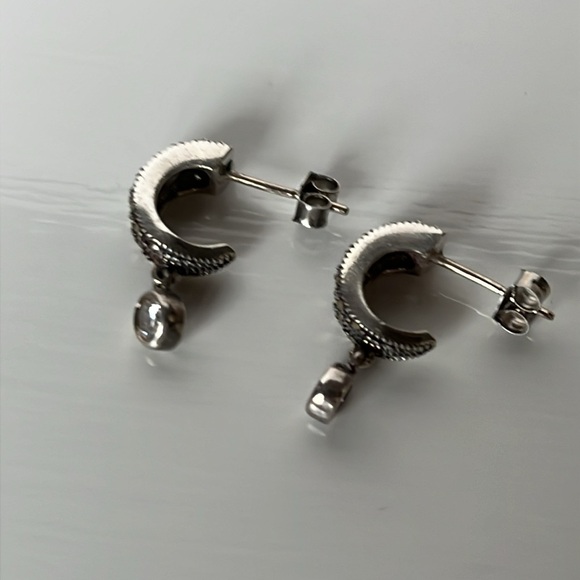 Judith Jack Sterling Silver Crystal Marcasite Huggie Style Hoop Earrings - Picture 5 of 11